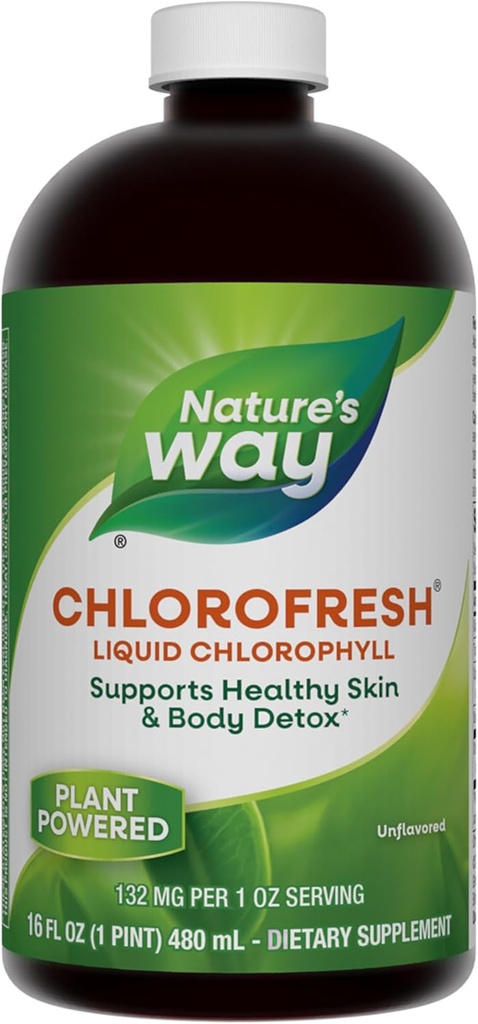 Nature 's Way Chlorfresh Liquid Chlorophyll, Understøtter sund hud og krop Detox *, intern deodorant *, Unflavored, 16 Oz