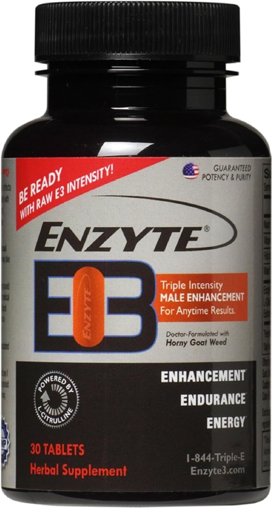Enzyte3 ® Mænds Vitality & Performance Support - Energi, Stamina, Endurance - med L- Citrullin, Epimedium, Guarana Seed Extract & Mere - 30 tabletter