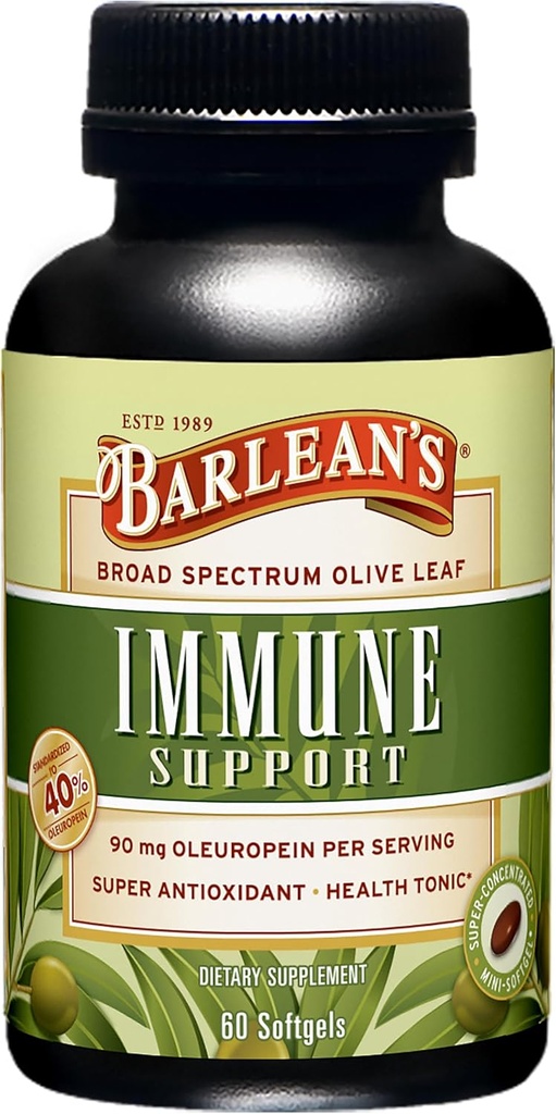 Barlean 's Olive Leaf Complex Softels immunsupport supplement med 90 mg Oleuropein antioxidanter, koncentreret hjerte sundhed og immunitet Booster piller, 60 greve