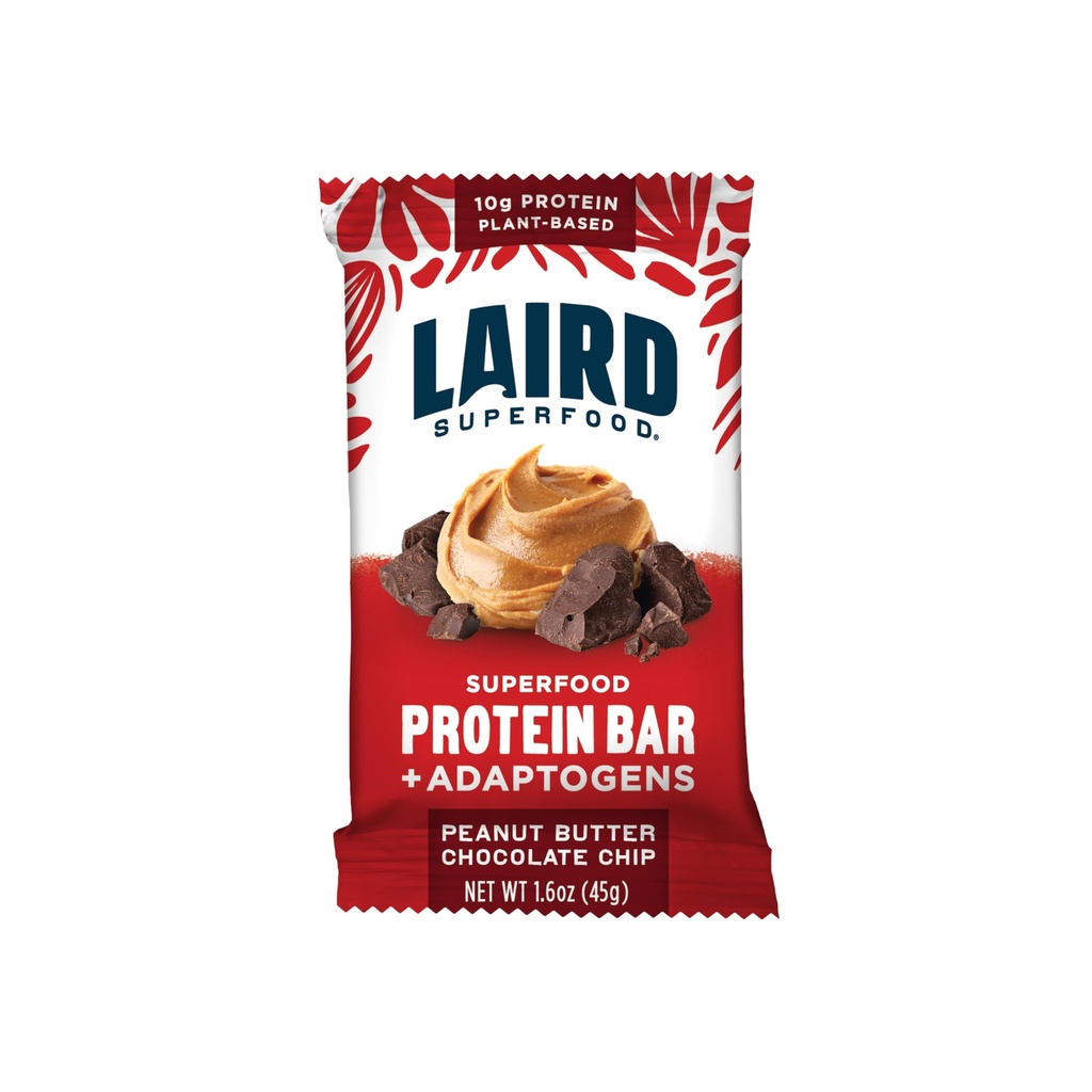 Laird Superfood Functional Protein Bars - Protein Bar men bedre med rigtige ingredienser, Funktionelle svampe 10g Plantbaserede Protein, 6g Fiber - non-GMO - Peanut Butter Chocolate Chip, 10 Greve (Pack of 1)