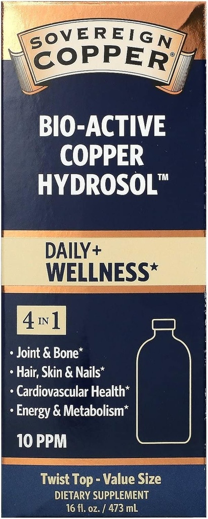 Sovereign Sølv Natural Immunogenics Bio- Active Copper Hydrosol, 10 ppm 16 oz Væske