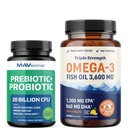 Omega 3 Fish Oil and Probiotic Capsules Measures 124; Triple Strength EPA & DHA Omega 3 Burpless Softels Plus Probiotic & Prebiotic Capsules for Gut Health & immun Support Measures 124; 60 Servering hver