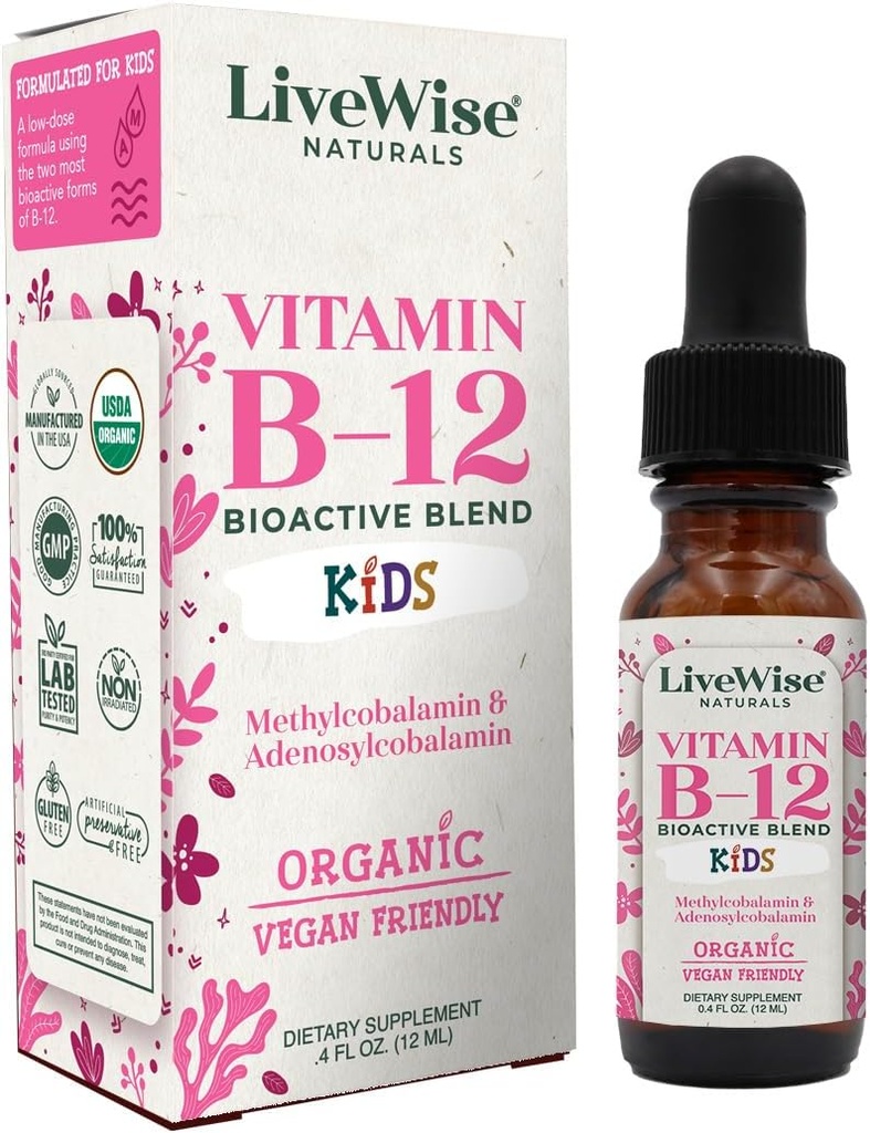 LiveWise Naturals Vitamin B12 Liquid Drops til børn og børn