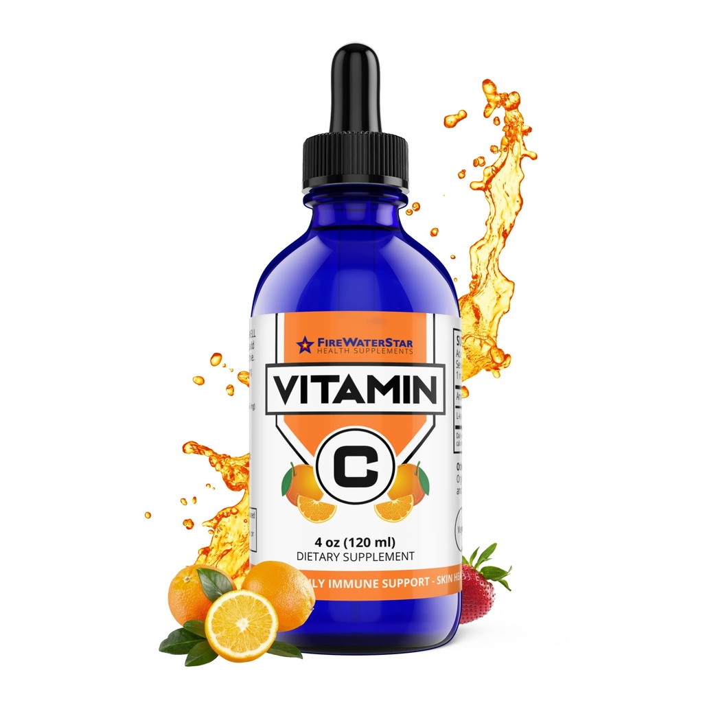 FWS flydende C-vitamin til voksne og børn, Økologisk, Non- GMO, Vegan, Easy VIT C Dryps, Ascorbic Acid, 4 Måned Supply, Understøtter immunsystem og hudsundhed, Essential Vitamin, 4 Oz