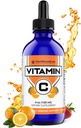 FWS flydende C-vitamin til voksne og børn, Økologisk, Non- GMO, Vegan, Easy VIT C Dryps, Ascorbic Acid, 4 Måned Supply, Understøtter immunsystem og hudsundhed, Essential Vitamin, 4 Oz