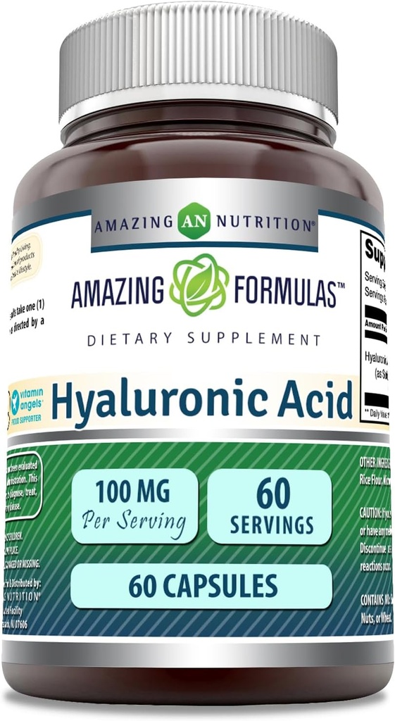Amazing Formulas Hyaluronic Acid 100 Mg Supplement Note 124; Kapsler Note 124; Non- GMO Note 124; Gluten- Free Note 124; Lavet i USA (1 pakke, 60 Greve)