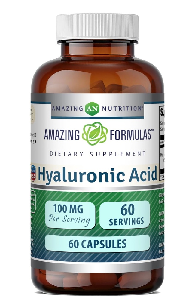Amazing Formulas Hyaluronic Acid 100 Mg Supplement Note 124; Kapsler Note 124; Non- GMO Note 124; Gluten- Free Note 124; Lavet i USA (1 pakke, 60 Greve)