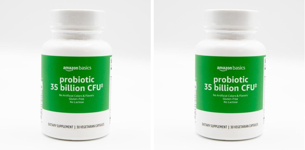Grundlæggende Probiotiske 35 Millioner CFU, 8 Probiotiske Strops med Prebiotic Blend, Understøtter sund fordøjelse, 30 Vegetariske Kapsler, 1 Måned Supply 30 Greve (Pack of 2) (Tidligere Solimo)