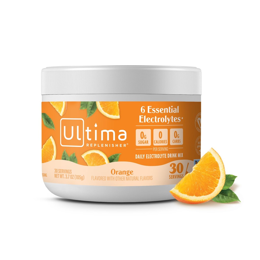 Ultima Replenisher Daily Electrolyte Powder Drink Mix - Sugar Free - Orange, 30 Servering - Hydration Powder med 6 Key Electrolytes og Trace Minerals - Keto Friendly, Vegan, Non- GMO