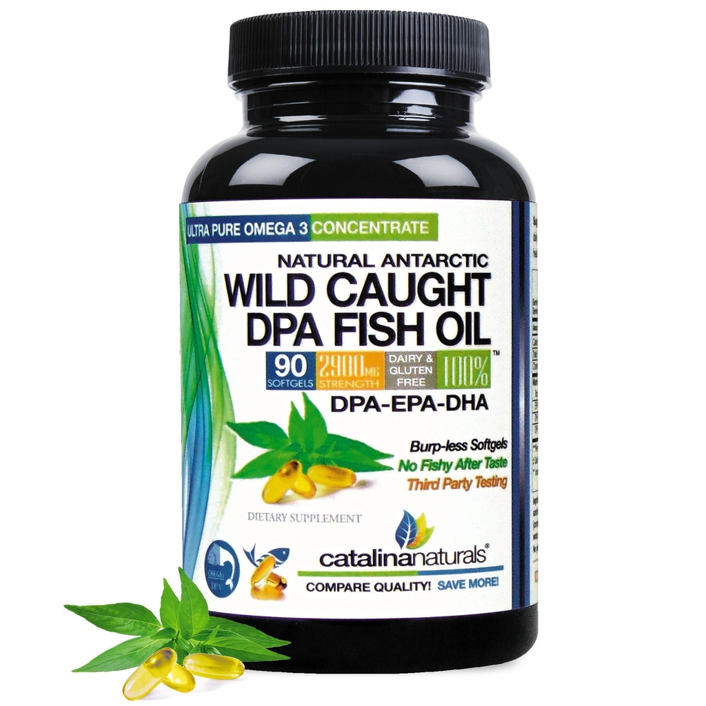 Wild fanget Omega-3 DPA Fish Oil - 2900 mg med mere DPA, EPA & DHA - 90 SoftGels - Triple Strength Burp- Free