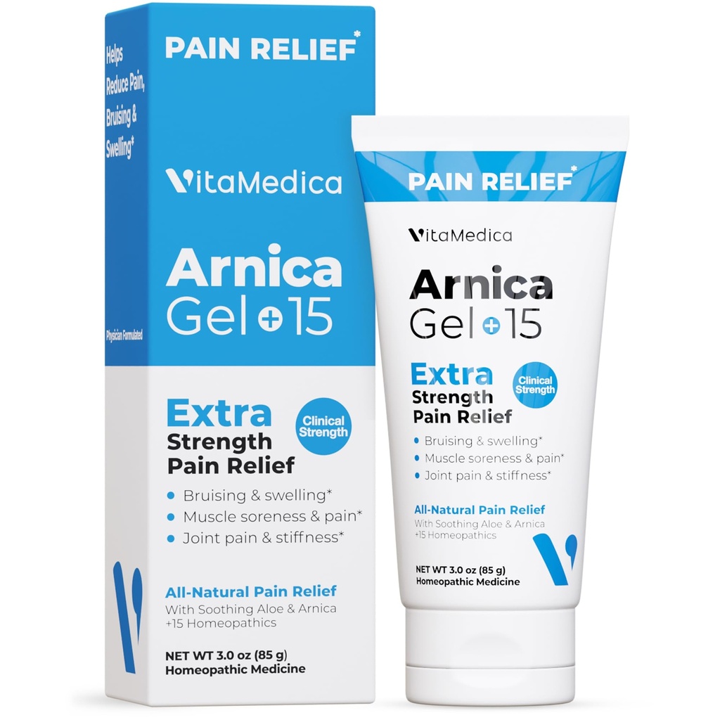 VitaMedica Arnica Gel Plus 15 Healing Plant Compounds, Extra Strength Formulering til blå mærker, Hævelse, fælles smerte, muskelømhed og Stifhed, All- Natural, Plant- baseret smerte Relief
