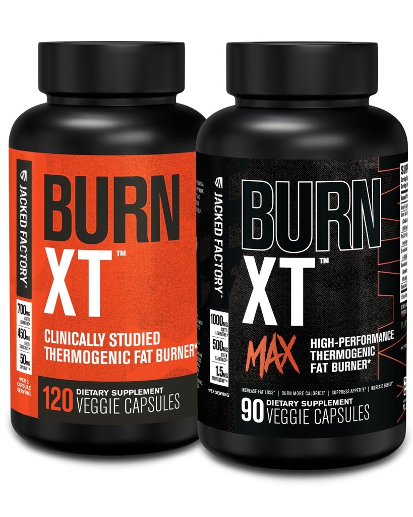 Jacked Factory Burn- XT Klinisk studeret fedt brænder & vægttab supplement (120 kapsler) & Burn XT Max High- Performance Fat Burner & Appetite Suppressant (90 kapsler)