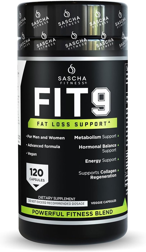 Sascha Fitness Fat Loss piller Budd124; Collagen støtte Budd124; Fluid Balance Budd124; FIT9 Ingredienser: 7Keto + Uva Ursi, Gotu Kola, L- Theanine, Gingko Biloba, DIM, Green Tea Budd124; Vægttab Supplements- Vegan- 120 Natural Cap