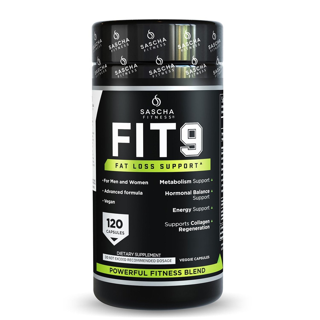 Sascha Fitness Fat Loss piller Budd124; Collagen støtte Budd124; Fluid Balance Budd124; FIT9 Ingredienser: 7Keto + Uva Ursi, Gotu Kola, L- Theanine, Gingko Biloba, DIM, Green Tea Budd124; Vægttab Supplements- Vegan- 120 Natural Cap