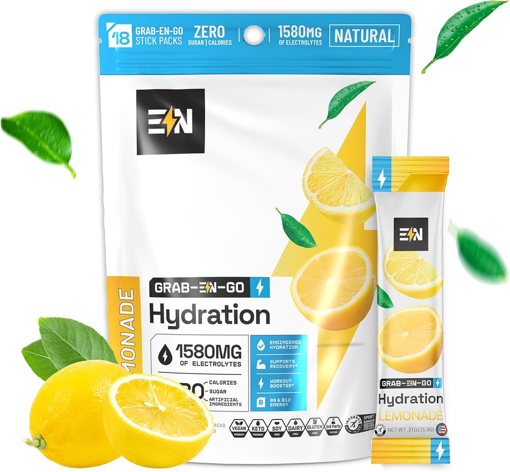 Ingeniøreret ernæring Sugar- Free Electrolyte Powder Packets - Lemonade Flavor - Keto Hydration Packets w / Magnesium, Kalium & Natrium - Zero Calorie, Vegan, Non- GMO, Gluten- Free - 18 enkeltservere