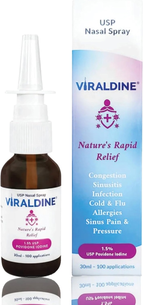 1.5% Povidone-Iodine Nasal Spray, Rapid Relief Formula, Helps with Daily Congestion, 100 Applications, 30ml