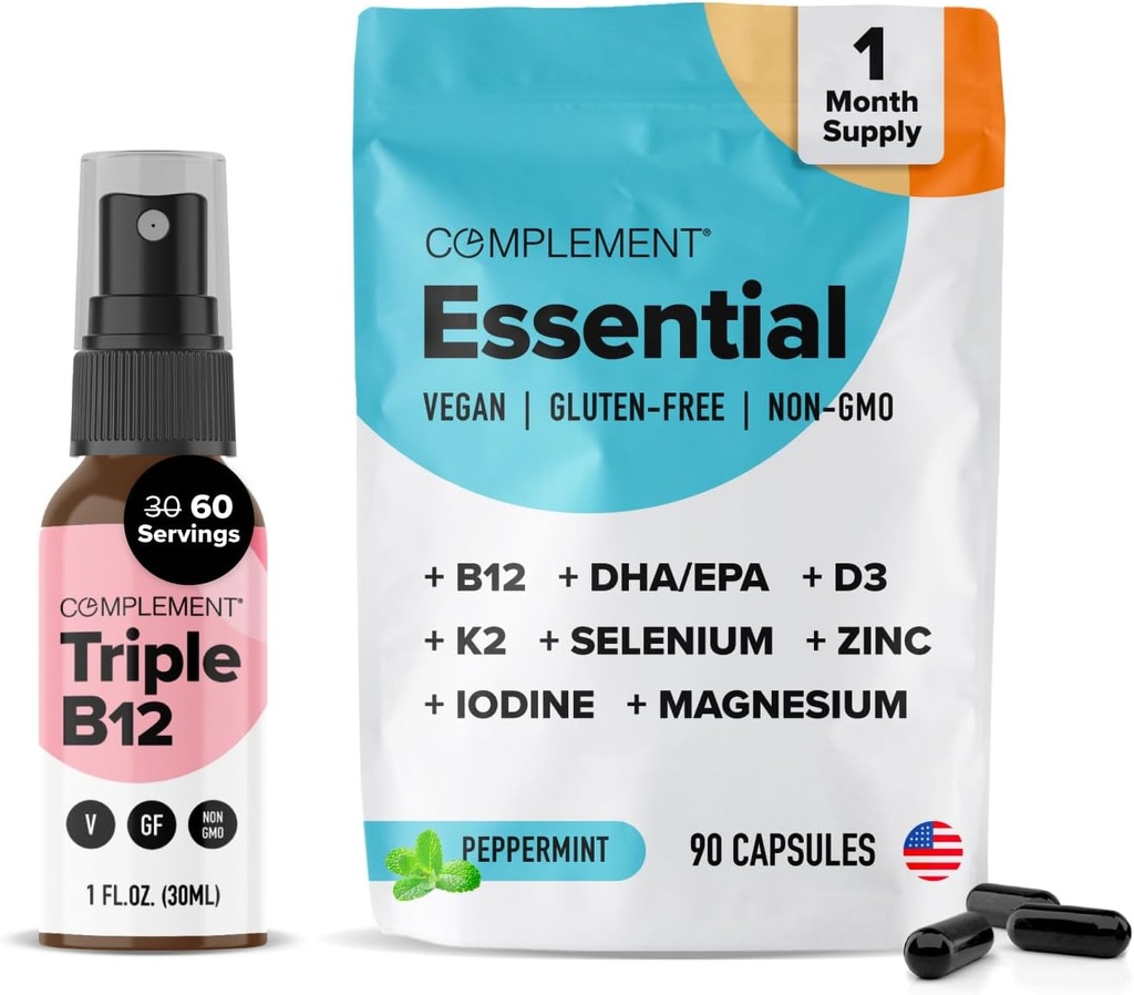 Kompleks Essential Vegan Multivitamin & Triple B12 Spray Bundle - Omfattende ernæringsmæssig støtte til plantbaserede kost