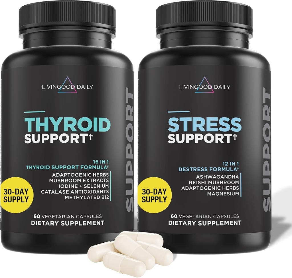 Livingood Daily Thyroid Support Bundle - Komplet Thyroid Supplement Plus Adrenal og Cortisol Support