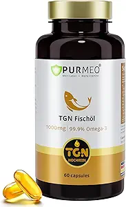 TGN Premium rTG Omega-3 Fish Oil 1000mg - 400% Højere Absorption & 99,9% Pure - 600mg EPA & 300mg DHA til hjerte, hjerne, øjne & fælles støtte - Ingen Fishy Eftersmag, Lavet i Tyskland, 60ct
