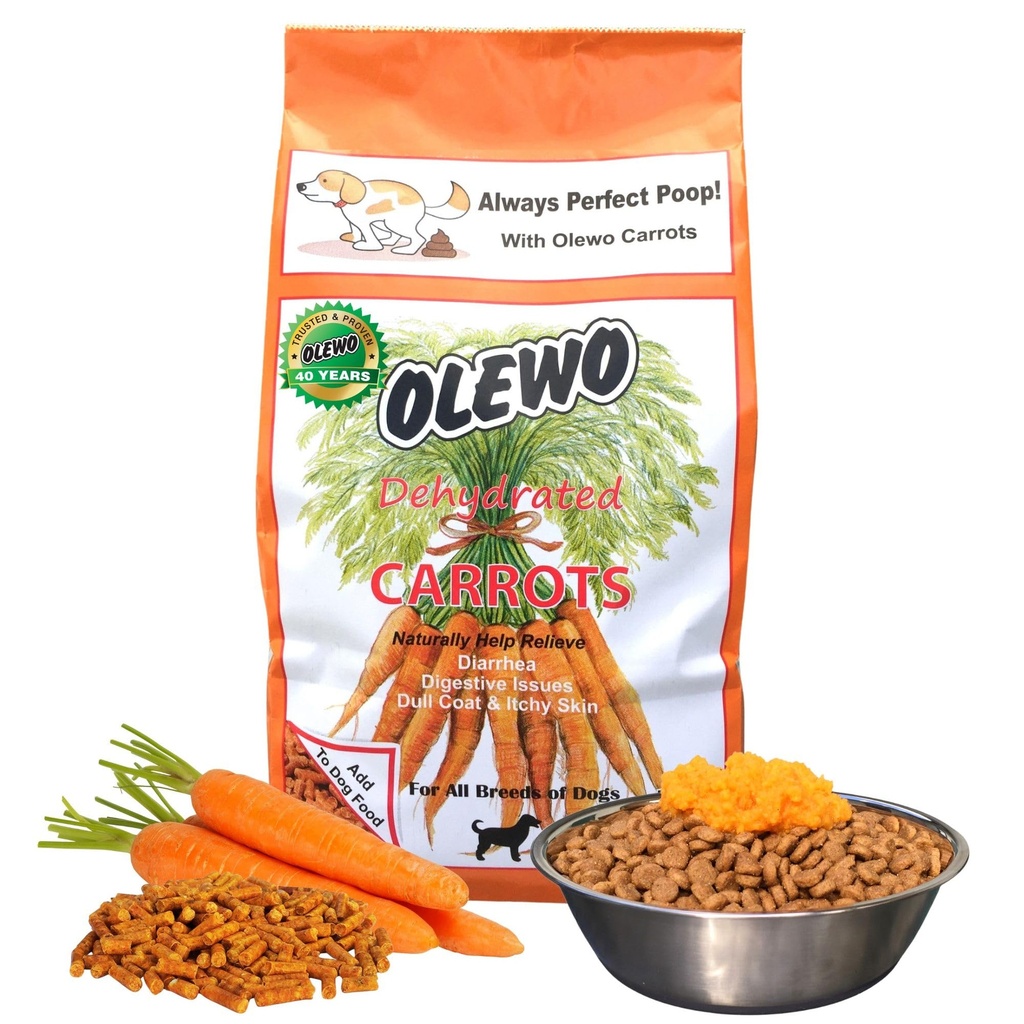 Olewo Originale gulerødder til hunde - Fiber til perfekt Poop, Dehydreret hund mad toppers til Picky Eaters, Natural Skin & Coat Support, Multivitamin, Probiotika til fordøjelse & Gut Sundhed, 1 LB