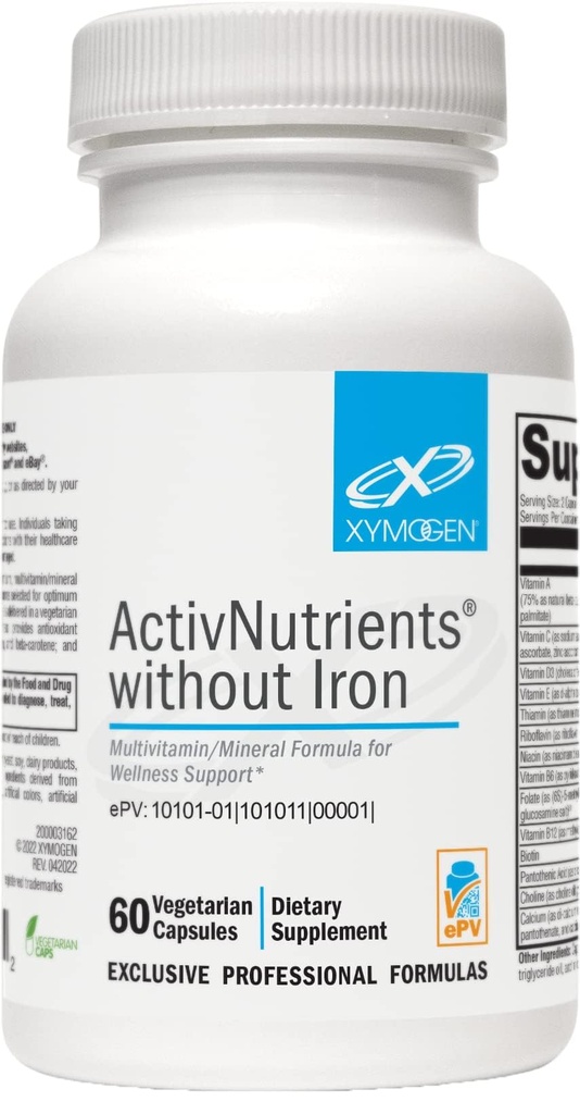 XYMOGEN ActivNutrients without Iron - Multivitamin Multimineral for Wellness, Immun, Energy and Mood Support - Chelated Minerals + Active B Vitamin with Folate (60 kapsler)