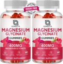 Magnesium Glycinat Gummies 400 mg med 100 mg Composite magnesium - Chelated Magnesium Kalium Supplement med D-vitamin, B6 understøtter ro, søvn, hukommelse og muskelkramper, sukkerfri - 120 Gummies