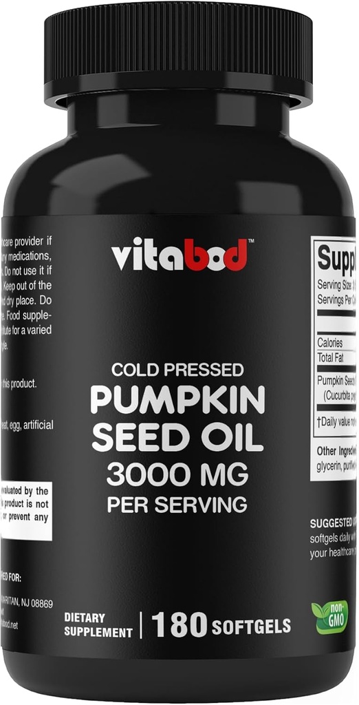 Cold Pressed Pumpkin Seed Oil 3000mg per Serving - 180 Softgels - Non-GMO & Gluten Free