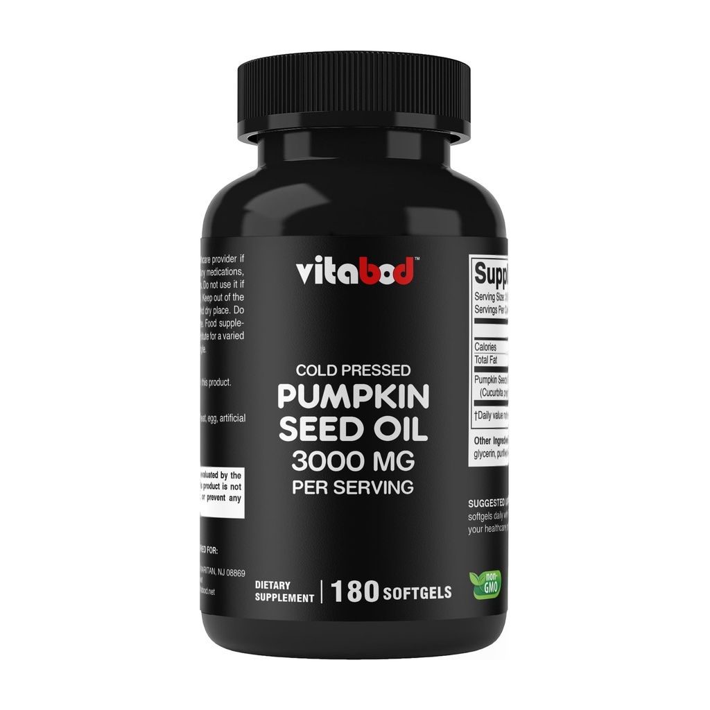 Cold Pressed Pumpkin Seed Oil 3000mg per servering - 180 Softgels - non-GMO & Gluten Free