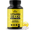 D3- vitamin 5000 IE + K2 med Magnesiumbisglycinat til Max Absorption 124; 90 Kapsler 124; Immunstøtte 124; fremmer hjerte, ben og muskel sundhed