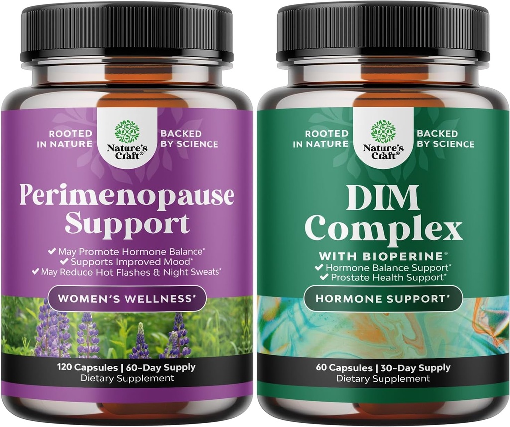 Bundle af komplet perimenopause supplement til kvinder med Maca Root Vitex Berry & Black Cohosh og Pure DIM tillæg med Bioperine - Diindolylmethan Testosteron Complex med Broccoli Blomsterstande