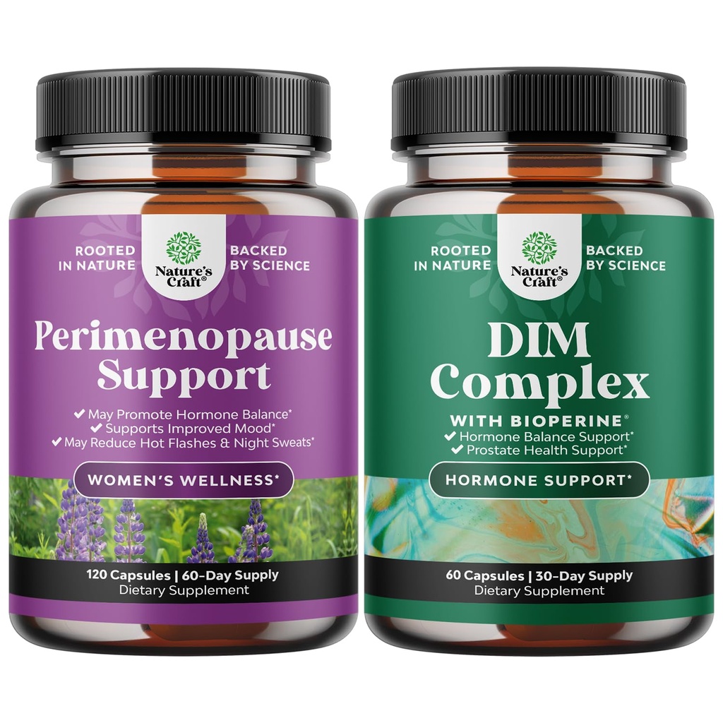 Bundle af komplet perimenopause supplement til kvinder med Maca Root Vitex Berry & Black Cohosh og Pure DIM tillæg med Bioperine - Diindolylmethan Testosteron Complex med Broccoli Blomsterstande