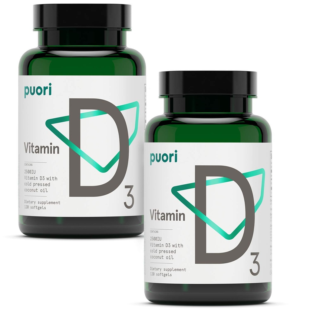 Puori D3 Vitamin Softgels, 2500 IE (62, 5 mcg) - Hurtig Absorbing D3 Vitamin Kosttilskud til immunsystemet Support, Knoglesundhed og densitet og sunde muskelfunktioner - Non-GMO & Gluten- Free - 240 Tæl