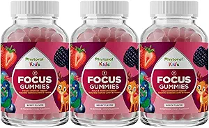 Vegan Kids Focus Gummies - Potent Chewable Brain Support for Children - Enhances Concentration & Memory - Calming Supplements & Focus Gummies for Kids - Non-GMO & Gluten-Free - 60 Count - 3 Pack