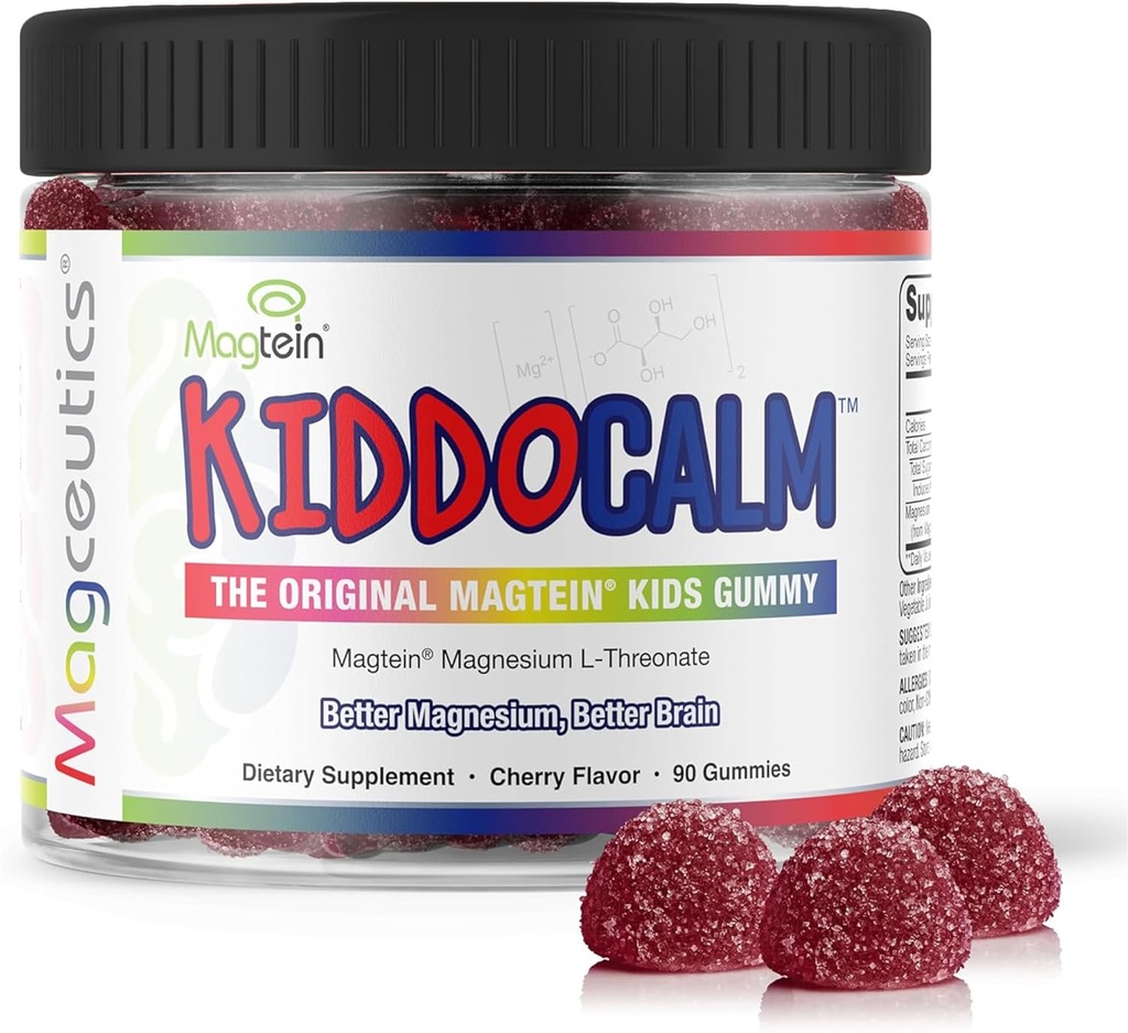 KiddoCalm Magnesium Gummies - Magtein Magnesium L- Threonate Gummies for Kids, Fokus, Rolig, Sov, Opmærksomhed & Brain Health Support for Children - 90 Vegansk Gummies