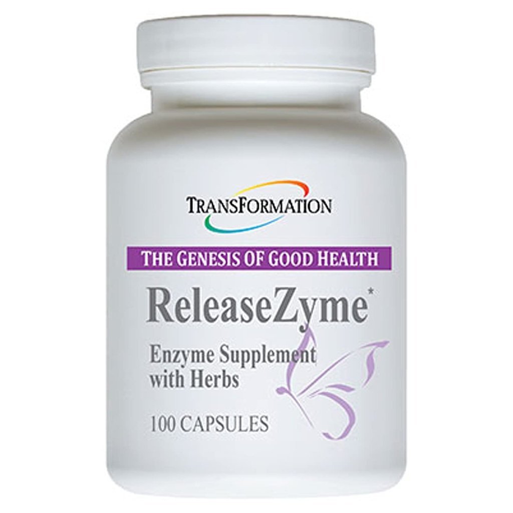TRANSFORMERING GENESIS AF GOD SUNDHED Enzymer ReleaseZyme Blend Supplement med naturlige urter, Avanceret fordøjelsesstøtte formel med protease, Hjælper Break Down Proteiner, Plante baserede enzymer, 100