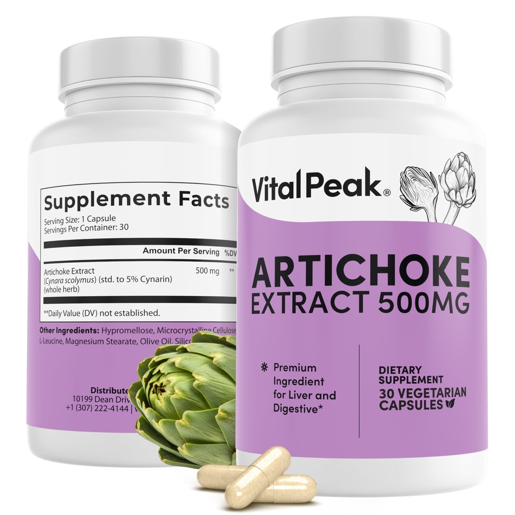 Artichoke 500 mg supplement - Potent Artichoke Extract kapsler til leversundhed & fordøjelsesstøtte - Artichoke Leaf Extract fremmer energi & fokus - 30 kapsler