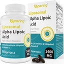 Liposomal Alpha Lipoic Acid 1400mg Softgels, ALA Supplement med L- Carnitin 1000mg, Ubiquinol (Active CoQ10) 100mg og E-vitamin 10mg, Alpha- Lipoic Acid for Antioxidants, Nerve, Energy 60 Softgel