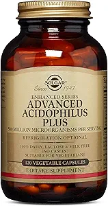 Solgar Advanced Acidophilus Plus, 120 Vegetabilske kapsler - Understøtter sund intestinal Flora - 500 millioner mikroorganismer Per Servering - Gluten & Dairy Free - Vegetar - 120 Servering