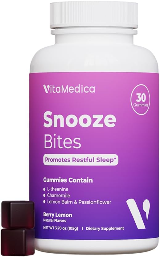 VitaMedica Snooze Sleep Gummies - Melatonin-Free, Zero Grogginess - L-Theanine, Chamomile, Passionflower & Lemon Balm - Sleep Aid Gummies for Adults - 30 Count