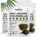 Earth Circle Organics Organic Chlorella Powder Superfood Mead124; Kosher Mead124; Broken Cell Wall Chlorophyll, Vegan, Super Green Algae, Clean Chlorella, High in Protein, Fiber & Amino Acids - 4oz (3 Pack)