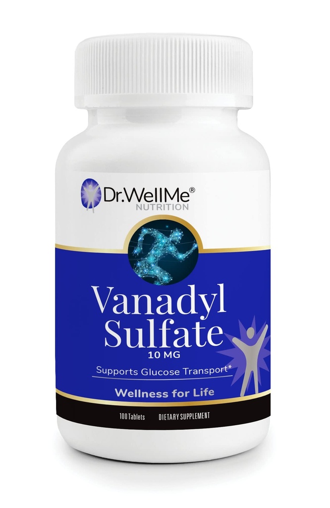 Dr. WellMe Vanadyl Sulfate 10mg - 100 tabletter Blodsukker, Oprethold Glucose & Metabolisme - Non- GMO, Gluten- Free Supplement for mænd og kvinder