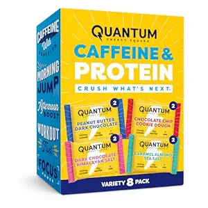 Quantum Energy Square: Energibar med koffein & 10g protein. Lækker sund snack på farten. (Vegansk, Glutenfri, Soy- fri, Dairy- fri) (Variety 8- Pack)