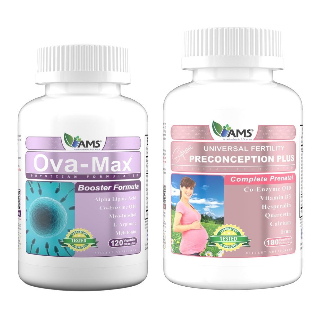 America Medic & Science OVA- Max Prenatal Vitaminer for kvinder (120 kapsler) og Predection Plus (180 kapsler)