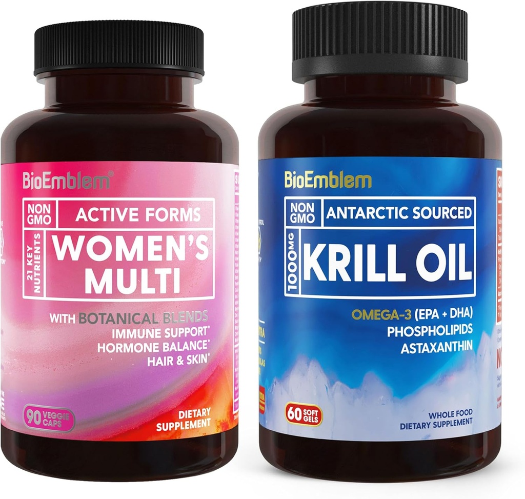 Bioemblemer Antarktis Krill Oil Supplement og kvinders Multivitamin
