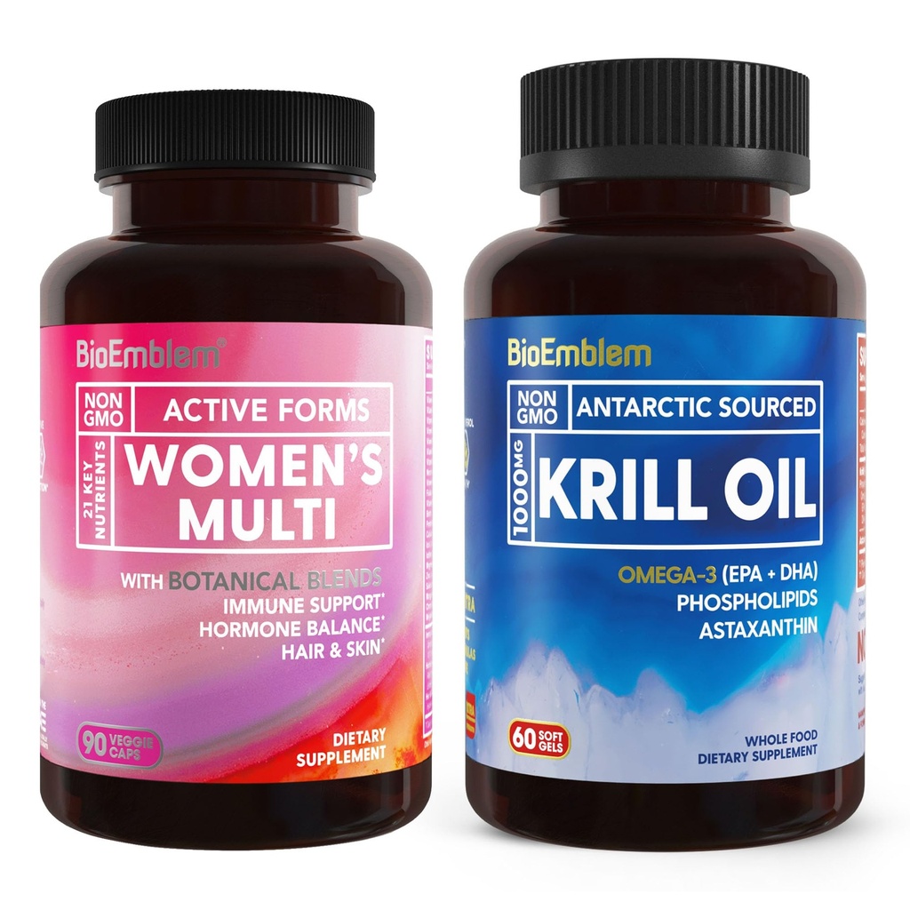 Bioemblemer Antarktis Krill Oil Supplement og kvinders Multivitamin