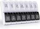 MERICARGO Am Pm Pill Organizer 7 Dag, 2 gange om dagen Stor Ugentlig Pill Box, Trykknap Daglig Pill sag for Vitamin, Fiskeolie, Kosttilskud