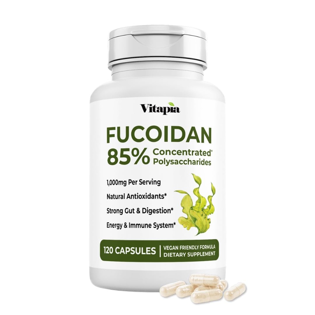 Vitapia Pure Fucoidan 85% Brown Seaweed Extract for immun, stærk cellular sundhed, fordøjelsesstøtte - 1000 mg Fucoidan Per Serving - 120 Veggie Capsules Non- GMO, Gluten- Free, Vegan- Friendly