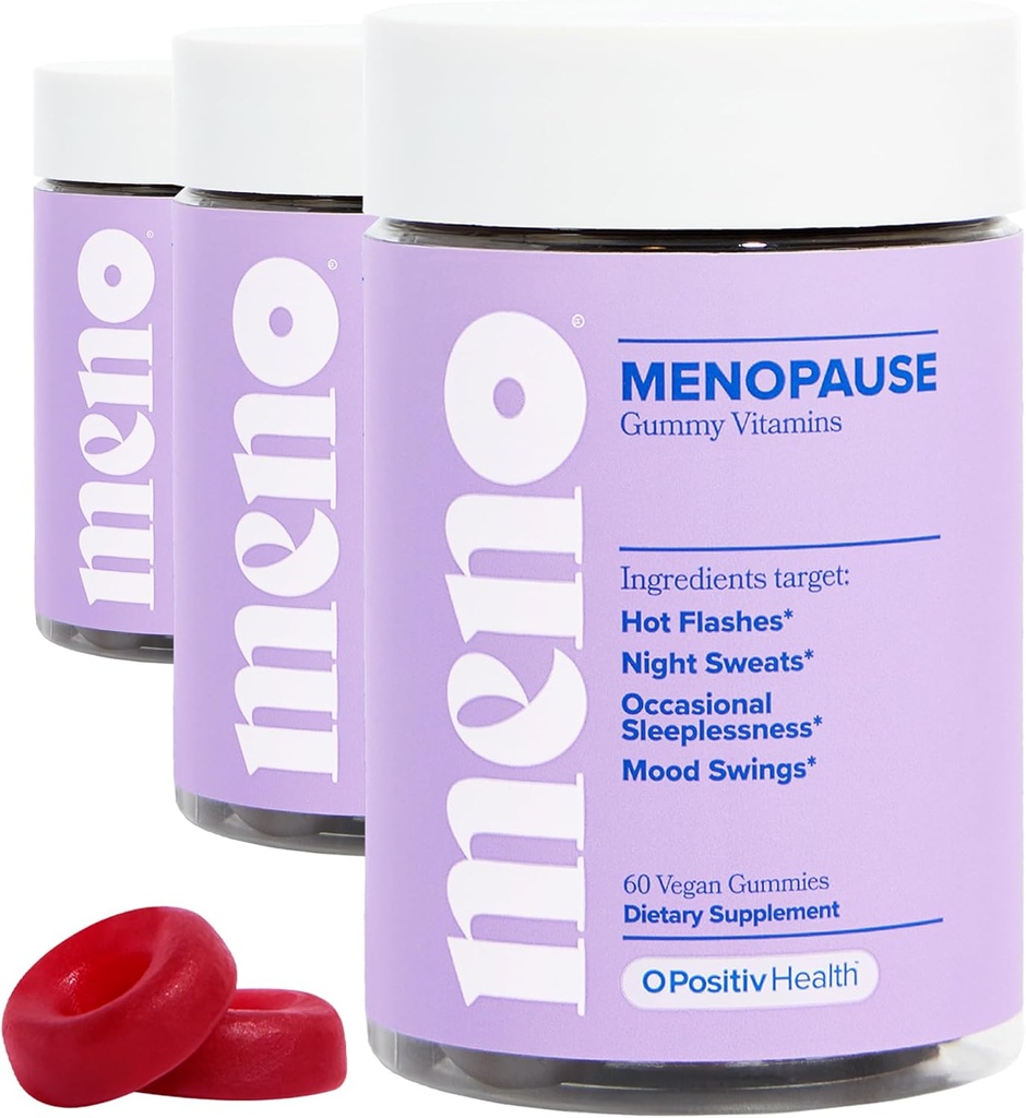 O Positiv MENO Gummies for Menopause, 30 Servering (Pack of 3) - Hormon-Free Supplements for Women with Black Cohosh & Ashwagandha KSM- 66 - Hjælper Allequate Hot Flashs, Night Sweats, & Mood Swings