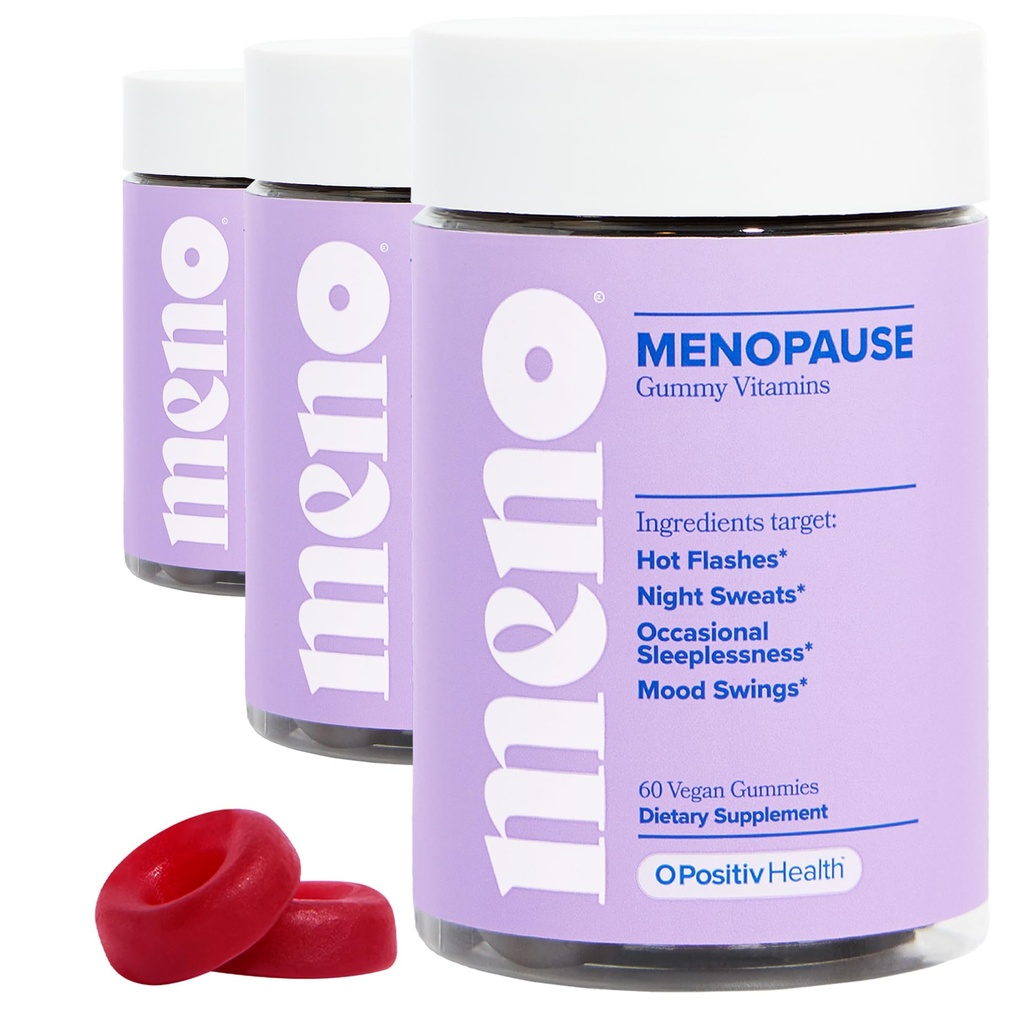 O Positiv MENO Gummies for Menopause, 30 Servering (Pack of 3) - Hormon-Free Supplements for Women with Black Cohosh & Ashwagandha KSM- 66 - Hjælper Allequate Hot Flashs, Night Sweats, & Mood Swings