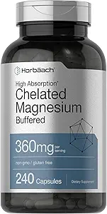 Horbäach Chelated Magnesium - 124; 360mg - 124; 240 Kapsler - 124; Non- GMO & Gluten Free Supplement